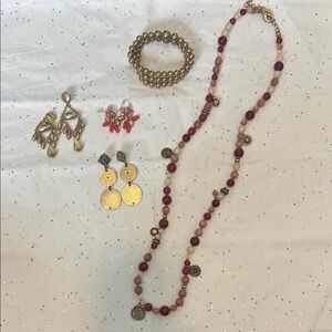 Chico’s Gold & Pink Beaded Long Necklace Bundle